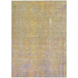 Photo of Green Gold And Purple Abstract Washable Indoor Outdoor Area Rug