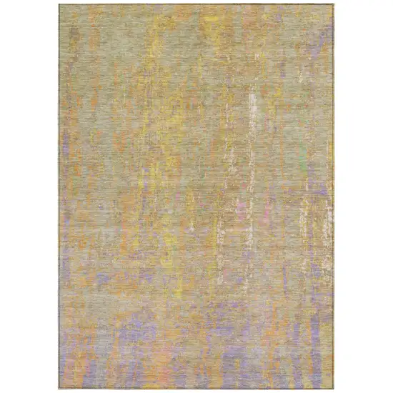 Green Gold And Purple Abstract Washable Indoor Outdoor Area Rug Photo 1