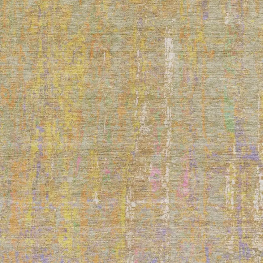 Green Gold And Purple Abstract Washable Indoor Outdoor Area Rug Photo 3