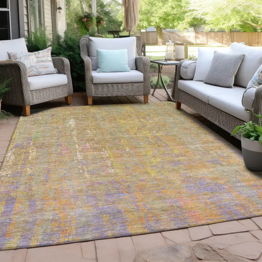 Green Gold And Purple Abstract Washable Indoor Outdoor Area Rug Photo 4