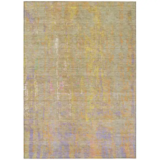Green Gold And Purple Abstract Washable Indoor Outdoor Area Rug Photo 8