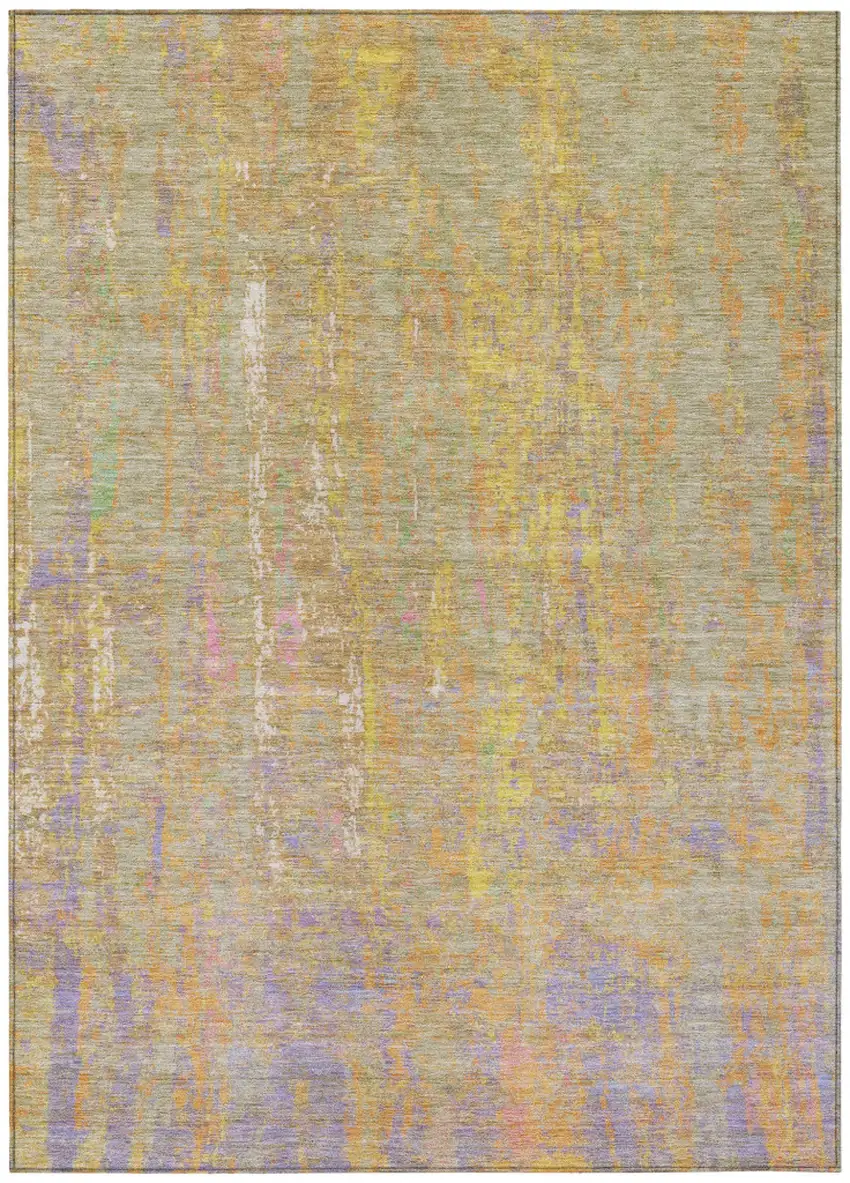 Green Gold And Purple Abstract Washable Indoor Outdoor Area Rug Photo 8