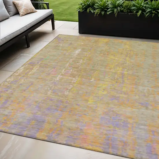 Green Gold And Purple Abstract Washable Indoor Outdoor Area Rug Photo 2