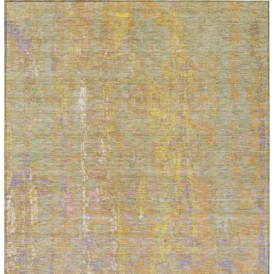 Green Gold And Purple Abstract Washable Indoor Outdoor Area Rug Photo 1