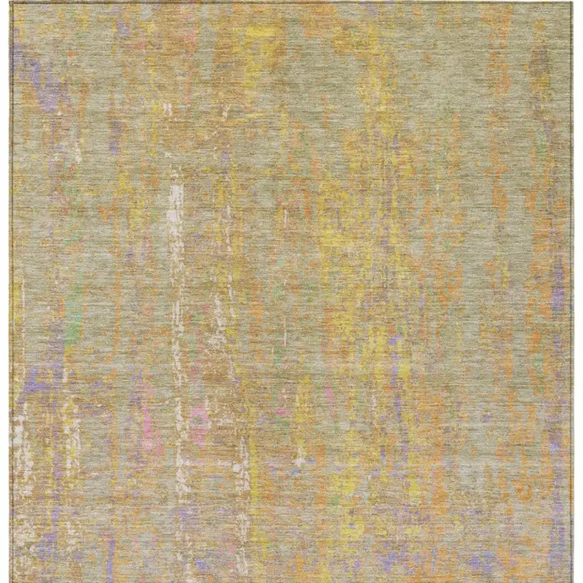 Green Gold And Purple Abstract Washable Indoor Outdoor Area Rug Photo 1