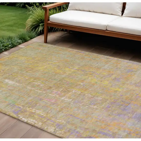Green Gold And Purple Abstract Washable Indoor Outdoor Area Rug Photo 2