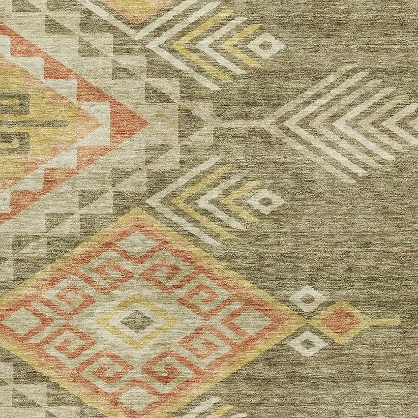 Green Gold And Salmon Geometric Washable Area Rug With UV Protection Photo 2