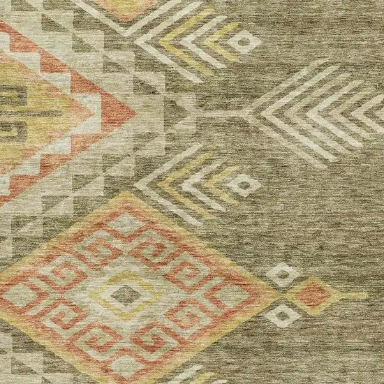 Green Gold And Salmon Geometric Washable Area Rug With UV Protection Photo 2