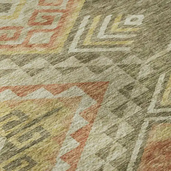Green Gold And Salmon Geometric Washable Area Rug With UV Protection Photo 9