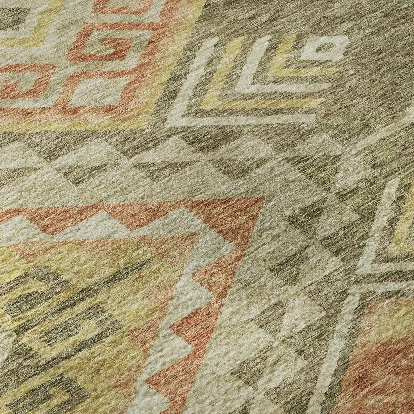 Green Gold And Salmon Geometric Washable Area Rug With UV Protection Photo 9