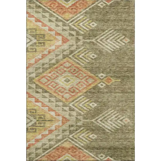 Green Gold And Salmon Geometric Washable Area Rug With UV Protection Photo 1