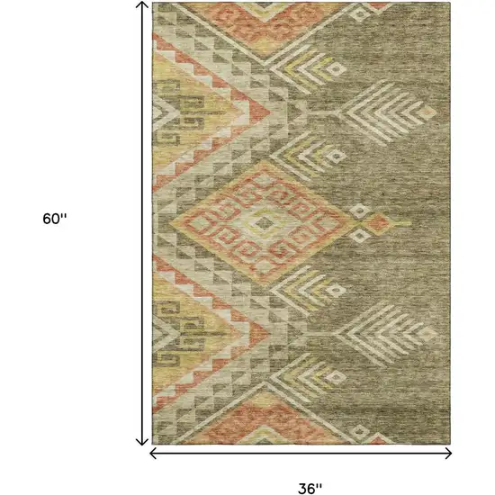 Green Gold And Salmon Geometric Washable Area Rug With UV Protection Photo 8