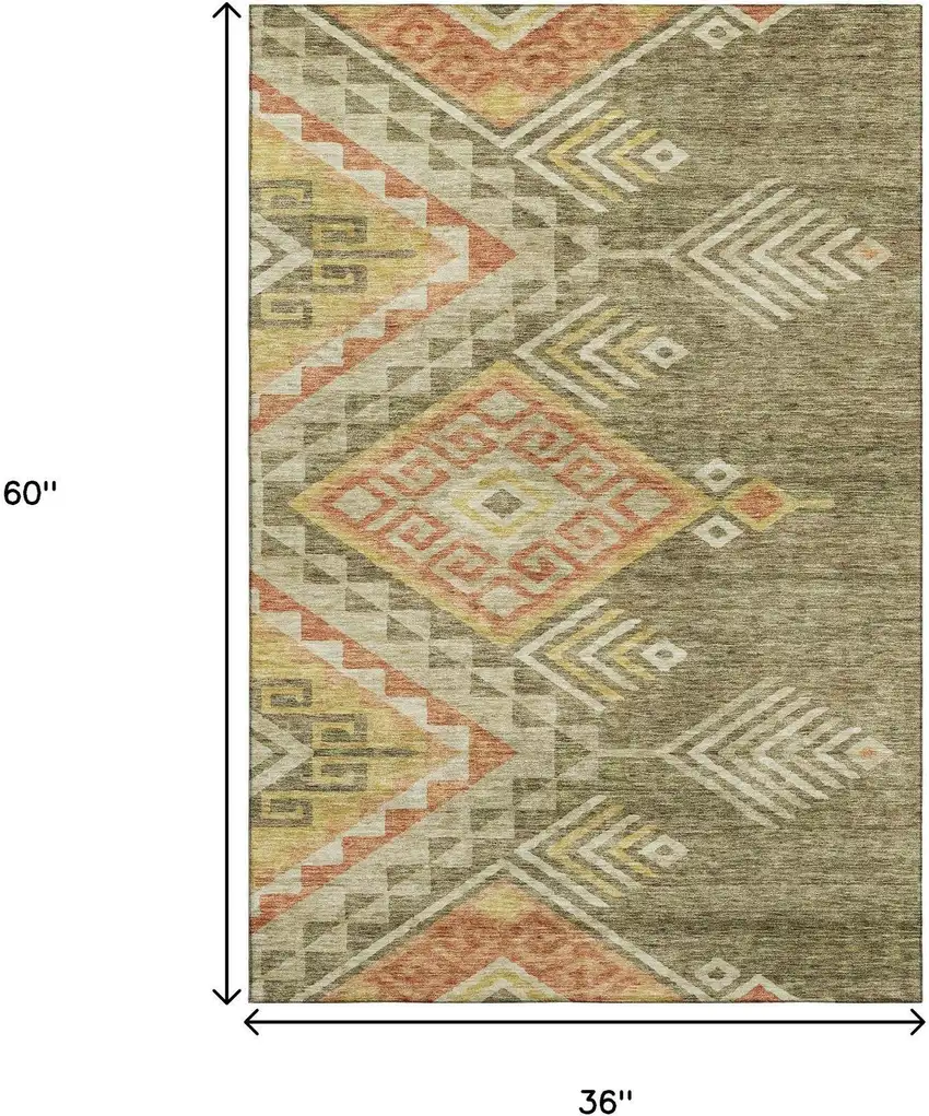 Green Gold And Salmon Geometric Washable Area Rug With UV Protection Photo 8