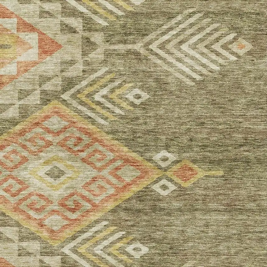Green Gold And Salmon Geometric Washable Area Rug With UV Protection Photo 2