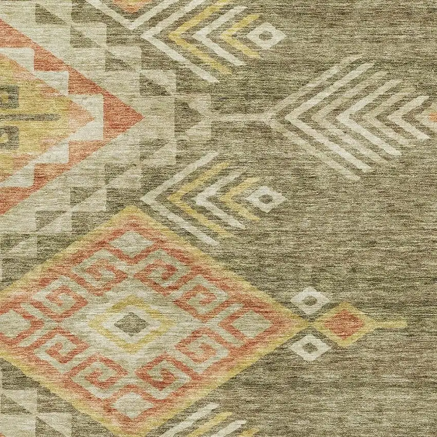 Green Gold And Salmon Geometric Washable Area Rug With UV Protection Photo 2