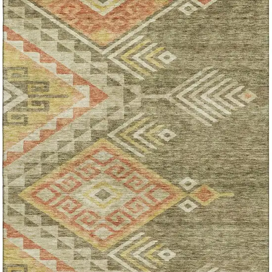 Green Gold And Salmon Geometric Washable Area Rug With UV Protection Photo 3