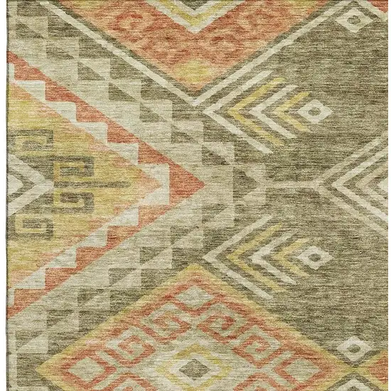 Green Gold And Salmon Geometric Washable Area Rug With UV Protection Photo 2