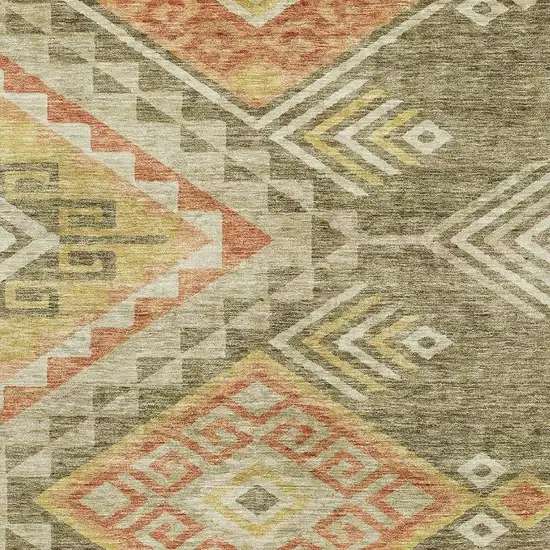 Green Gold And Salmon Geometric Washable Area Rug With UV Protection Photo 2