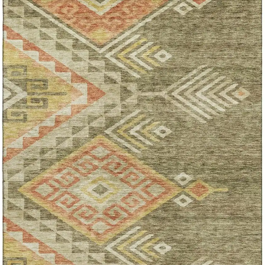 Green Gold And Salmon Geometric Washable Area Rug With UV Protection Photo 3