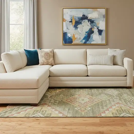 Green Gold And Salmon Geometric Washable Area Rug With UV Protection Photo 2