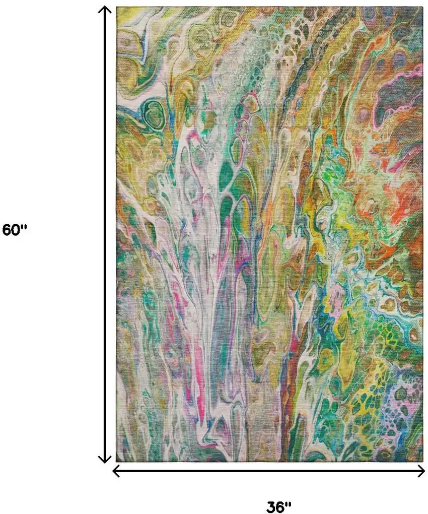 Green Gold And Teal Abstract Washable Area Rug With UV Protection Photo 3