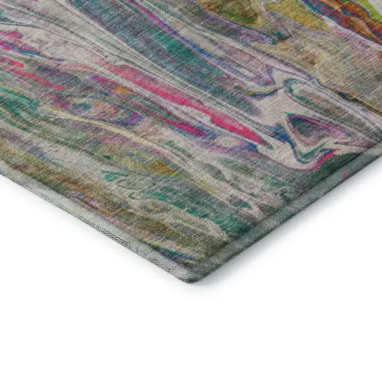 Green Gold And Teal Abstract Washable Area Rug With UV Protection Photo 6