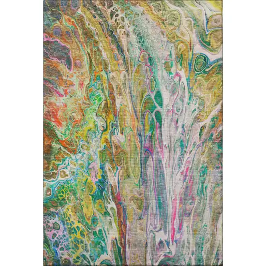 Green Gold And Teal Abstract Washable Area Rug With UV Protection Photo 4