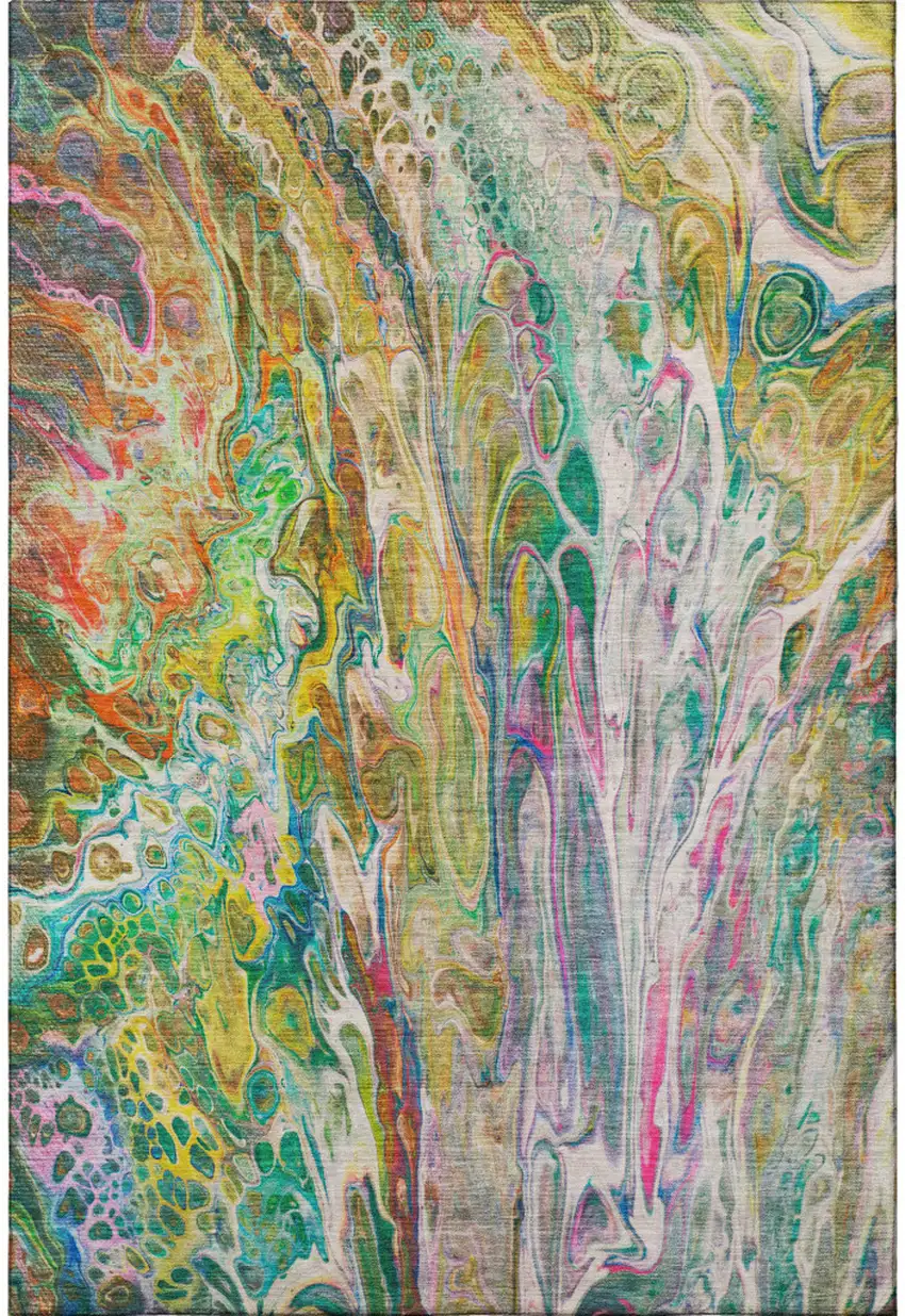 Green Gold And Teal Abstract Washable Area Rug With UV Protection Photo 4