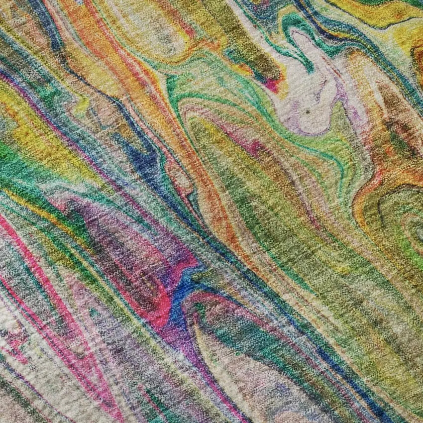 Green Gold And Teal Abstract Washable Area Rug With UV Protection Photo 9
