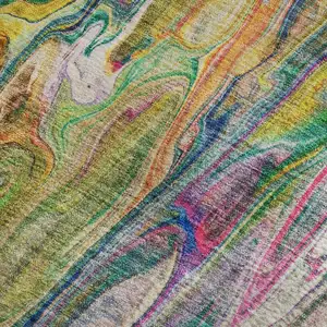Photo of Green Gold And Teal Abstract Washable Area Rug With UV Protection