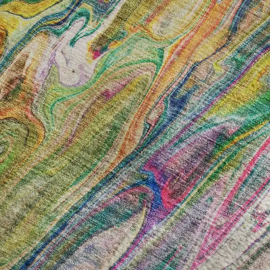 Green Gold And Teal Abstract Washable Area Rug With UV Protection Photo 7