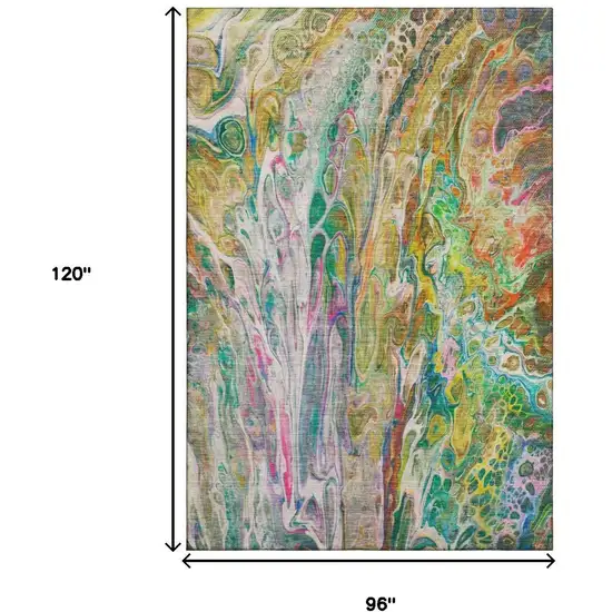 Green Gold And Teal Abstract Washable Area Rug With UV Protection Photo 6