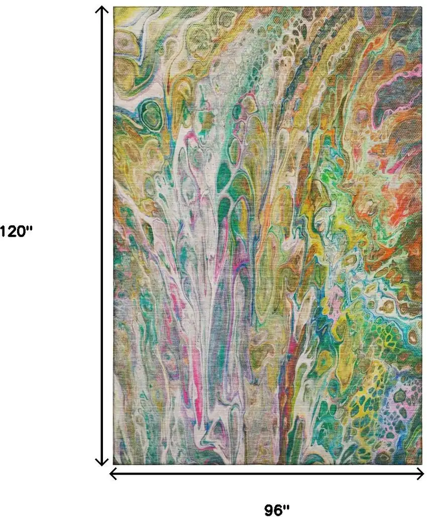 Green Gold And Teal Abstract Washable Area Rug With UV Protection Photo 6