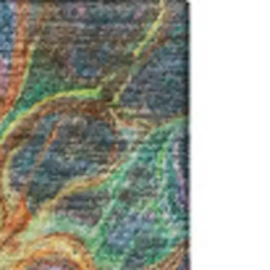 Green Gold And Teal Abstract Washable Area Rug With UV Protection Photo 3