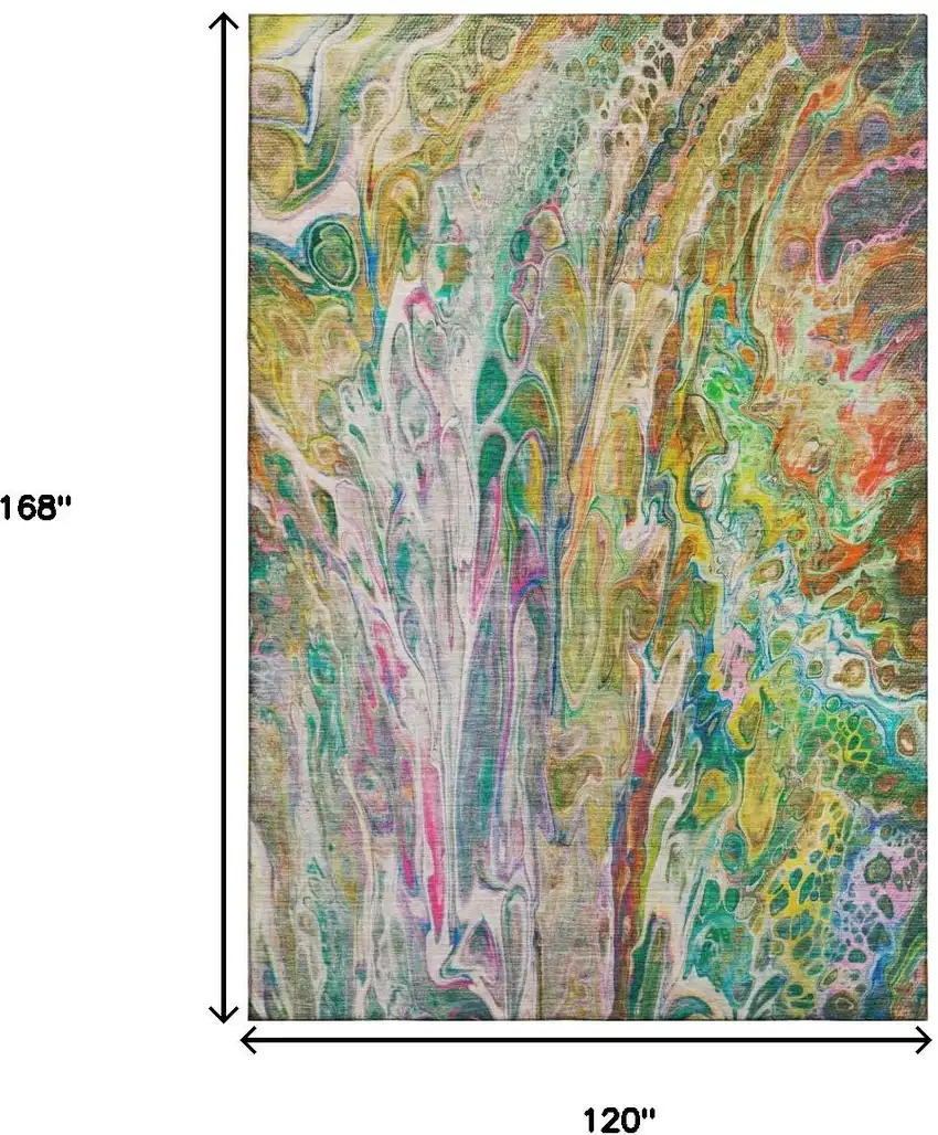 Green Gold And Teal Abstract Washable Area Rug With UV Protection Photo 7