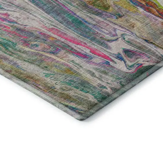Green Gold And Teal Abstract Washable Area Rug With UV Protection Photo 8
