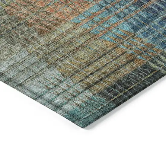 Green Gold And Teal Blue Abstract Washable Indoor Outdoor Area Rug Photo 5