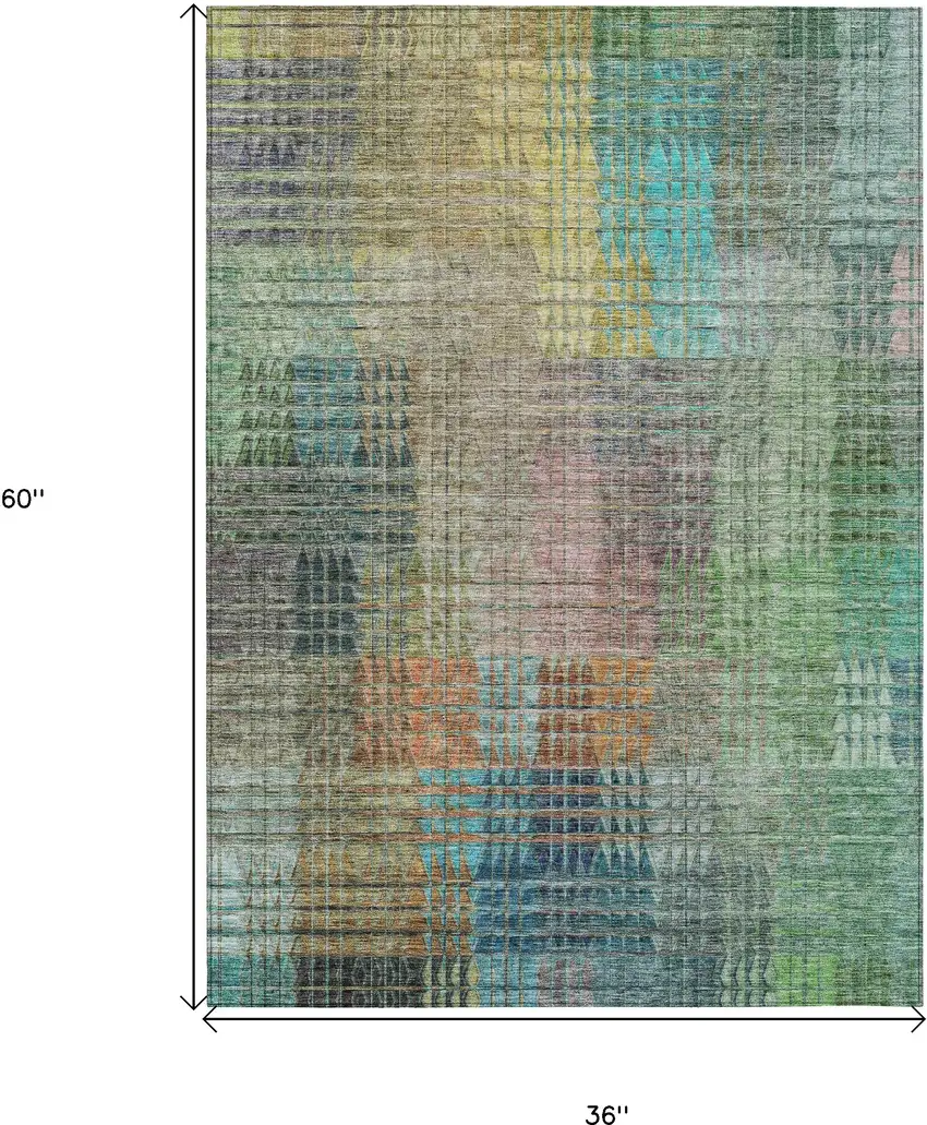 Green Gold And Teal Blue Abstract Washable Indoor Outdoor Area Rug Photo 3