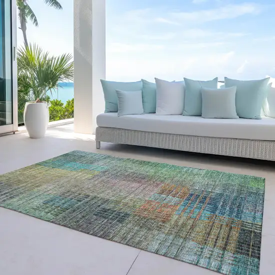 Green Gold And Teal Blue Abstract Washable Indoor Outdoor Area Rug Photo 8