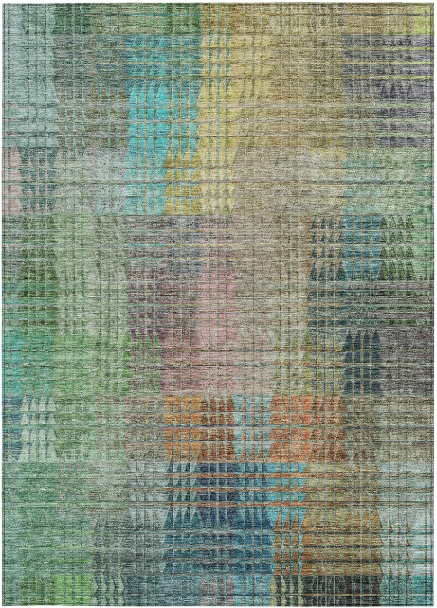 Green Gold And Teal Blue Abstract Washable Indoor Outdoor Area Rug Photo 7
