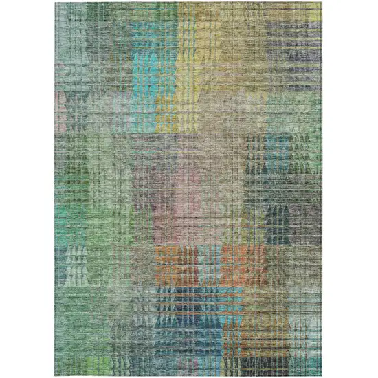 Green Gold And Teal Blue Abstract Washable Indoor Outdoor Area Rug Photo 7