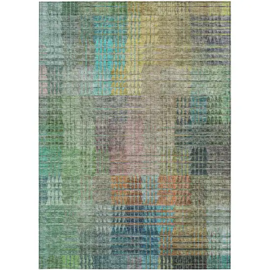 Green Gold And Teal Blue Abstract Washable Indoor Outdoor Area Rug Photo 7