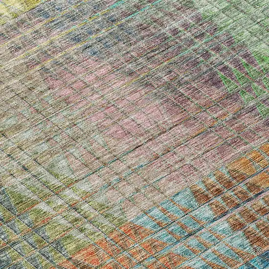 Green Gold And Teal Blue Abstract Washable Indoor Outdoor Area Rug Photo 6
