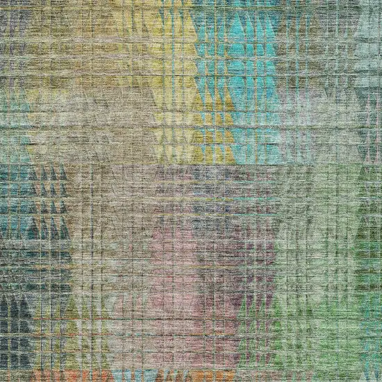 Green Gold And Teal Blue Abstract Washable Indoor Outdoor Area Rug Photo 7
