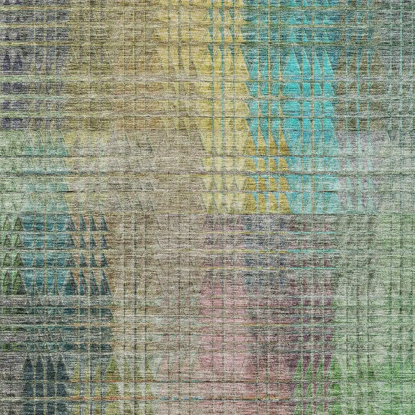 Green Gold And Teal Blue Abstract Washable Indoor Outdoor Area Rug Photo 7