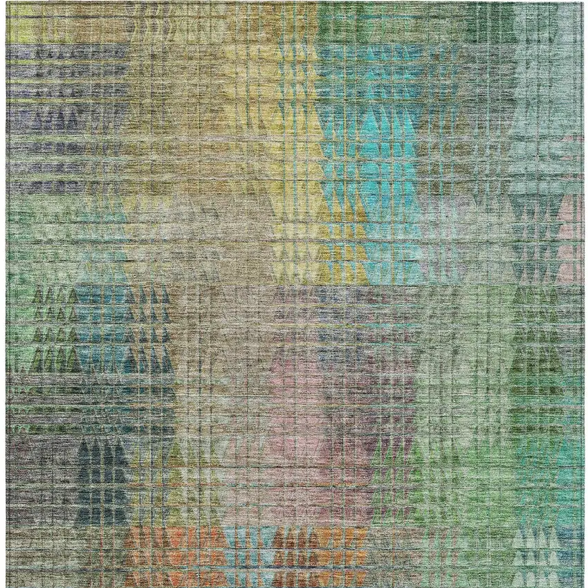 Green Gold And Teal Blue Abstract Washable Indoor Outdoor Area Rug Photo 8