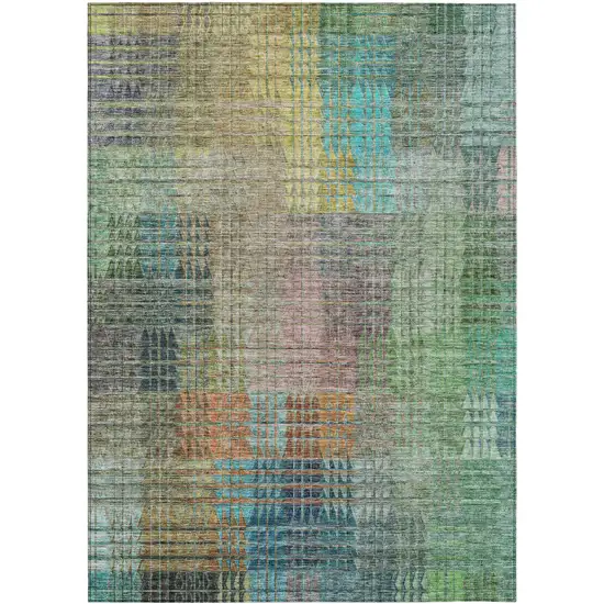 Green Gold And Teal Blue Abstract Washable Indoor Outdoor Area Rug Photo 2