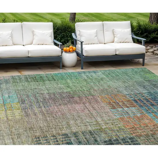 Green Gold And Teal Blue Abstract Washable Indoor Outdoor Area Rug Photo 1
