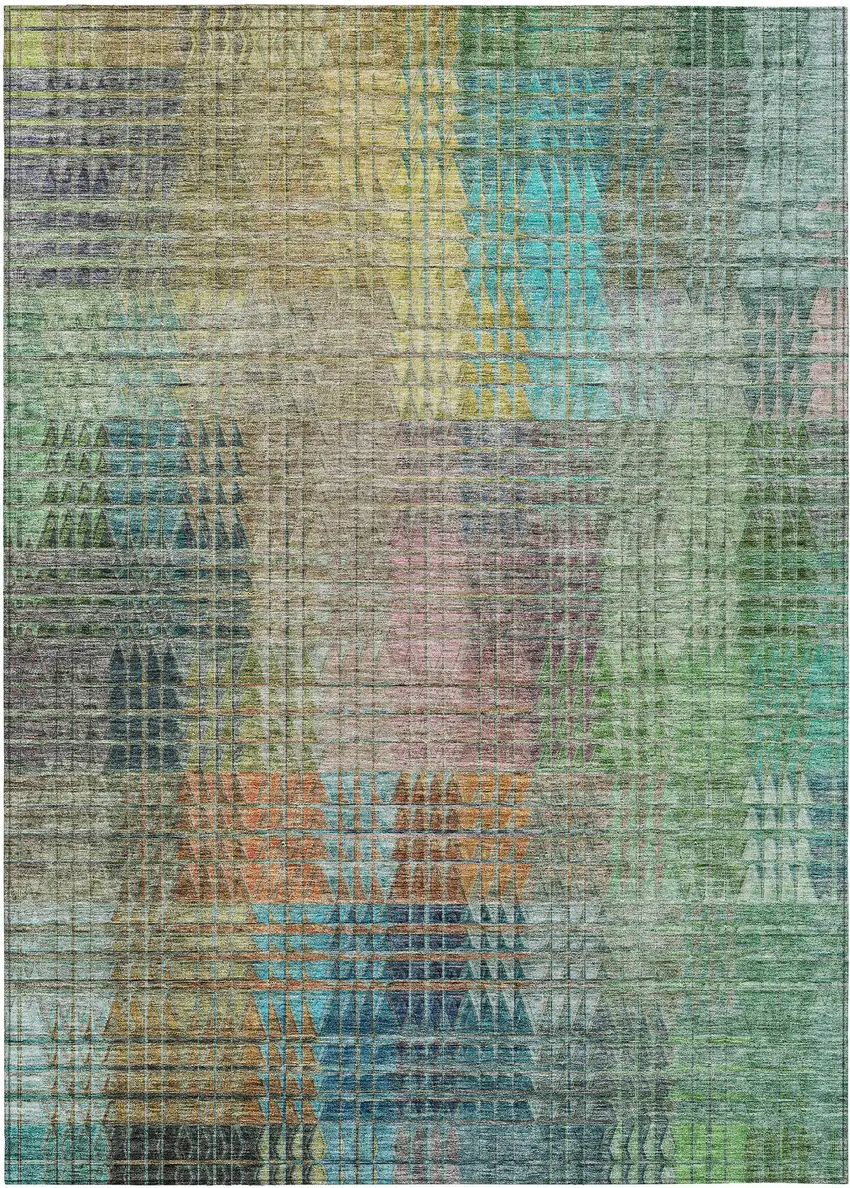Green Gold And Teal Blue Abstract Washable Indoor Outdoor Area Rug Photo 2