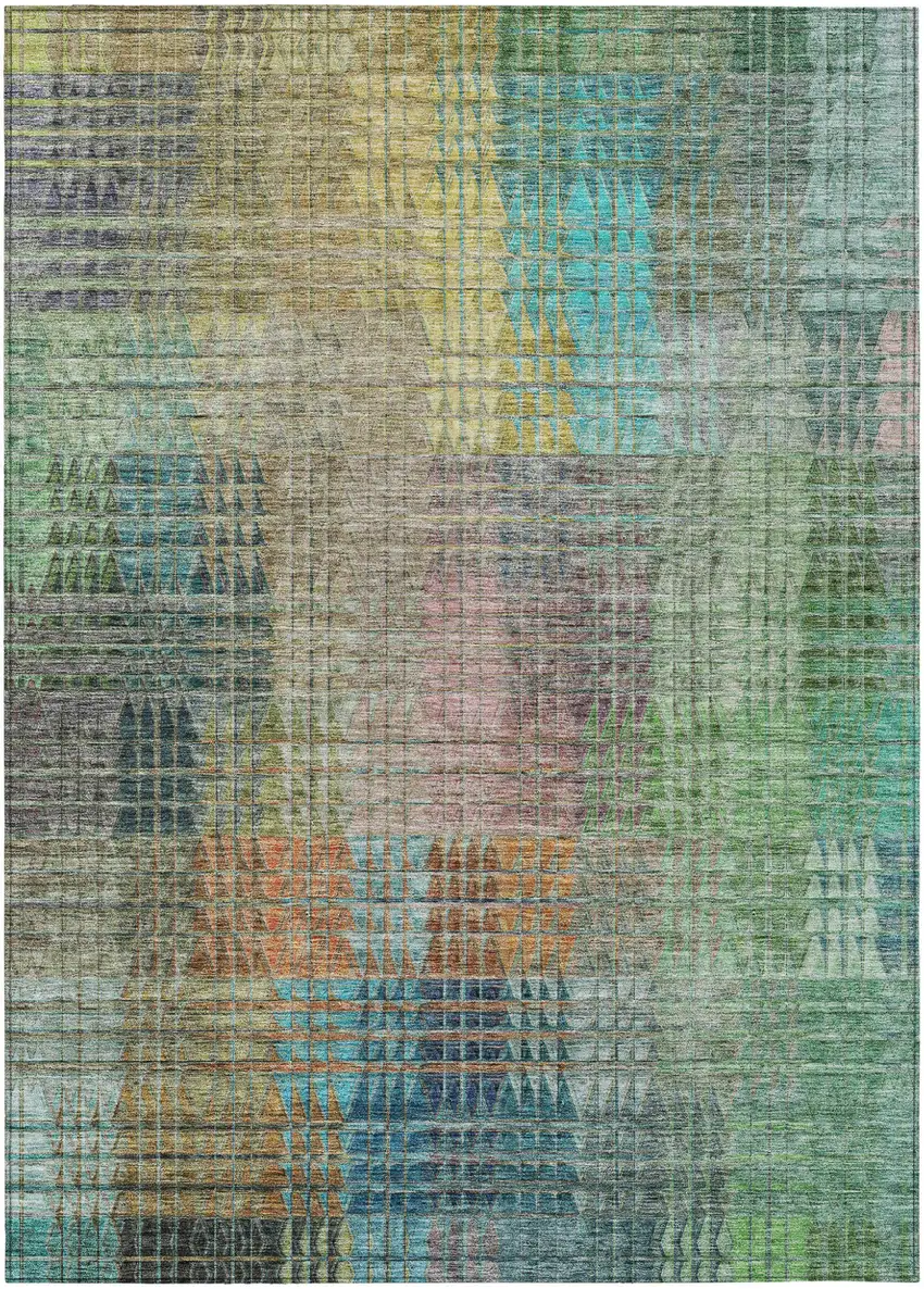 Green Gold And Teal Blue Abstract Washable Indoor Outdoor Area Rug Photo 2